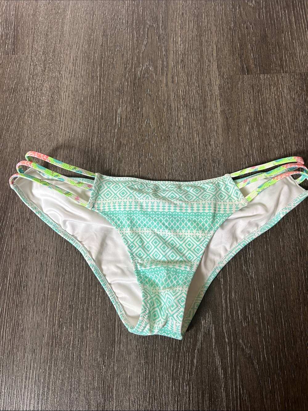 Victoria Secret Women’s Mint Geo Print Bikini Bottom with Multi-strap Sides